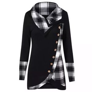 Punk Plaid Turtleneck Tunic Sweatshirt